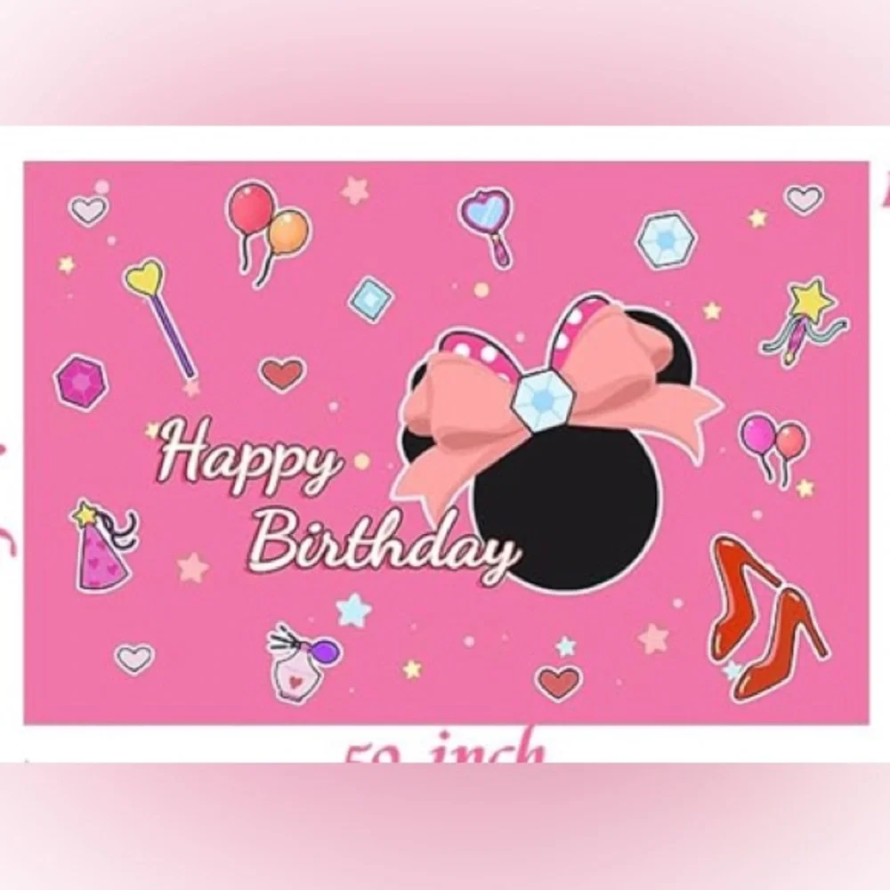 mouse happy birthday  backdrop,4 x 5, mouse, ears, ,New, pink, white, and black